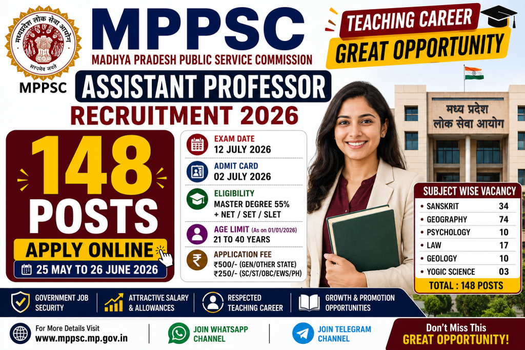 MPPSC Assistant Professor Recruitment 2026 Amazing Teaching Career Opportunity – Apply Online for 148 Posts 1 MPPSC Assistant Professor Recruitment