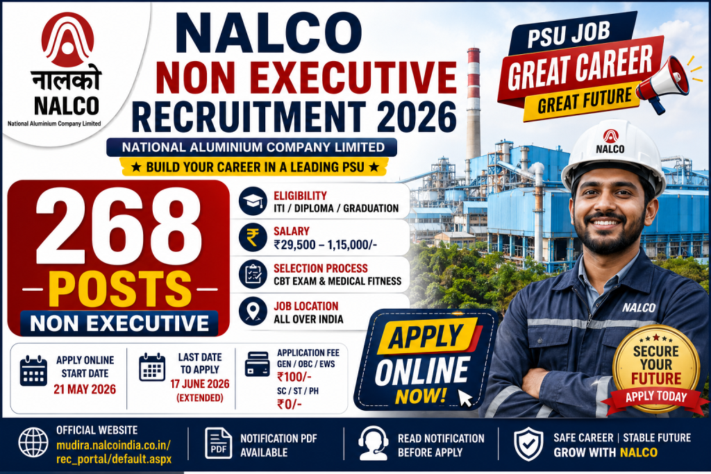 NALCO Non Executive Recruitment 2026 Rare PSU Opportunity – Apply for 268 Posts 1 NALCO Non Executive Recruitment
