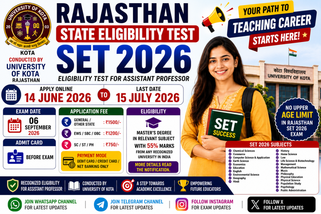 Rajasthan SET 2026 Amazing Career Opportunity – Apply Online for State Eligibility Test 1 Rajasthan SET 2026