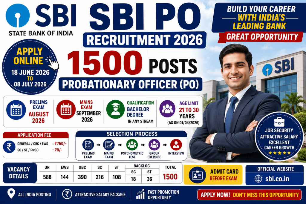 SBI PO Recruitment 2026 Massive Banking Career Opportunity – Apply Online for 1500 Probationary Officer Posts 1 SBI PO Recruitment 2026