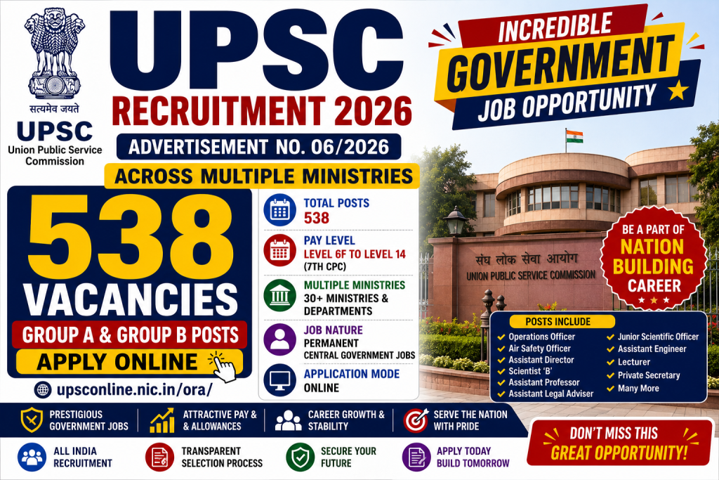 UPSC Recruitment 2026 Incredible Career Opportunity – Apply Online for 538 Central Government Posts 1 UPSC Recruitment 2026